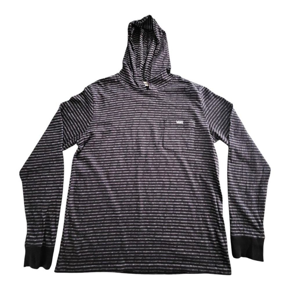 VANS Street Style Long Sleeve Hoodie Pullover Tee SkaterMens Size Large Black